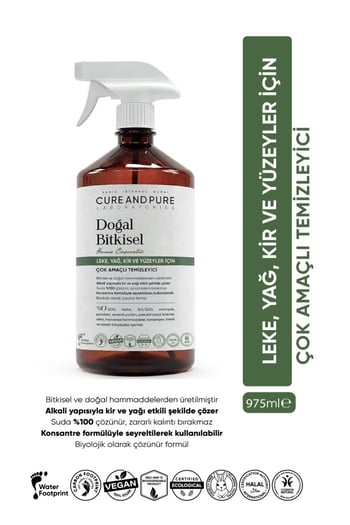 Cure And Pure Doğal Bitkisel Çok Amaçlı Temizleyici 975 Ml (konsantre Leke ve Yağ Temizleyici)