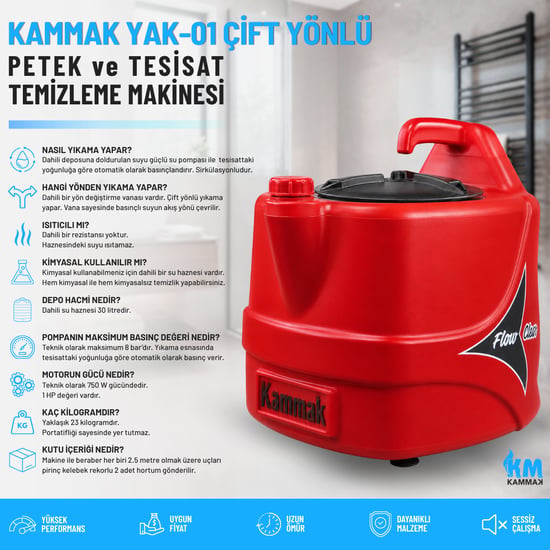 Kammak Yak-01 Çift Yönlü Pirinç Vanalı Petek Temizleme Makinesi