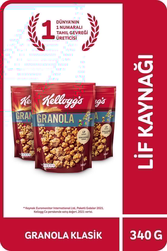 Kellogg's Klasik Granola 340 Gr X3 Adet,%56 Yulaf İçerir,lif Kayn