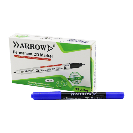 Arrow Ak-02 ( Mavi & 2 Uçlu ) ( Permanent=1mm ) + ( Cd Marker=0.4mm ) Kalemi