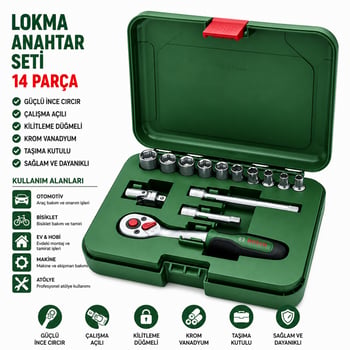 Bosch-1 600 A02 By0 ( 431 ) ( 14pcs ) (1/4") ( Lokma & 6gen Anahtar & Lokma Uç & Mafsal & Uzatma Kol & Cırcır Kolu) Set (plastik Çantalı)