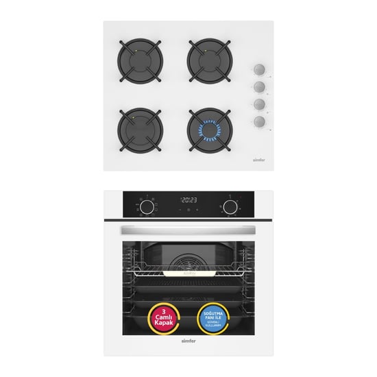 Simfer 10 Fonksiyon Airfry Beyaz 2'li Ankastre Set (fırın + Ocak)
