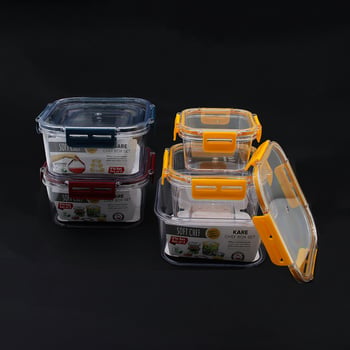 Softchef-00797 ( 3pcs ) ( Kare ) Mika Saklama Kabı Seti ( Silikon Contalı Kapak ) ( 400-900-1800ml)