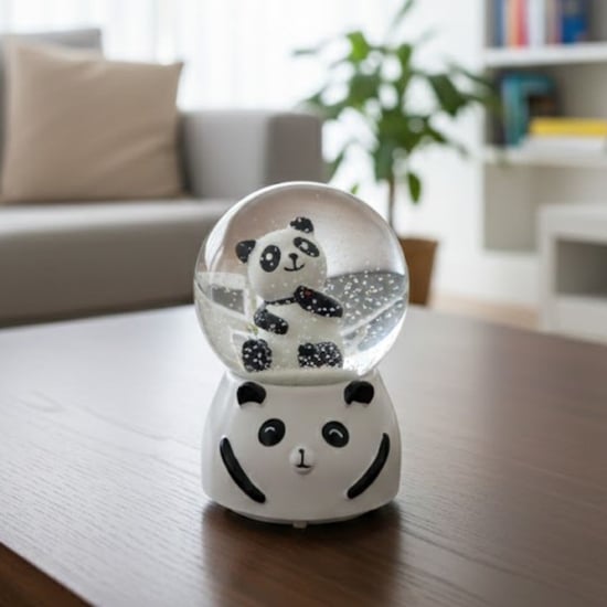 Buffer® Pilli İşıklı Müzikli Kar Küresi–sevimli Panda Figürlü Eğlenceli Masaüstü Biblo, Led Aydınlat