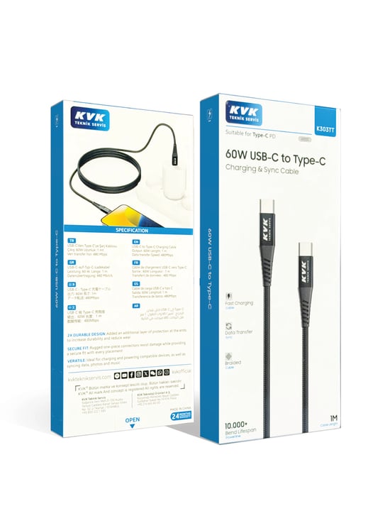 KVK Usb-C to Type-C 60W Sarj Kablosu 1 Metre