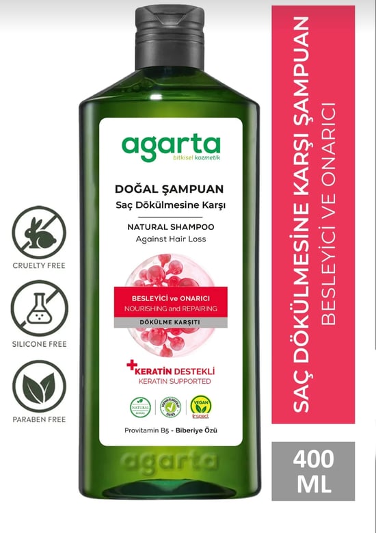Agarta Saç Dökülmesine Karşı Bitkisel Tuzsuz Şampuan 400 Ml (biberiye Özlü)