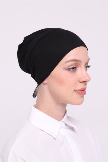 Hürrem Bone Siyah Arkadan Bağlamalı Tesettür Bone Viskon Dikişsiz Geçmeli Likralı İç Bone 3010_01