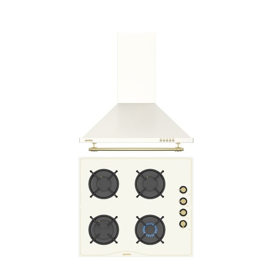 Simfer Retro Bej 2'li Cam Ankastre Set (ocak + Davlumbaz)