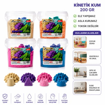 Acrox Ax-827 ( 200gr ) Kinetik Kum Renkli ( 2 Adet Plastik Kalıp ) ( Ele Yapışmaz & Kurmaz )