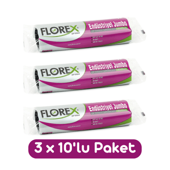 Florex Endüstriyel Jumbo Boy Çöp Torbası 80x110 Cm 10'lu Rulo Siyah 3 Rulo (30 Adet)