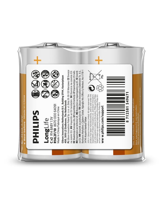 Philips Extra Zinc Chloride C Boy Orta Boy Pil 1.5v 2'li Naylon