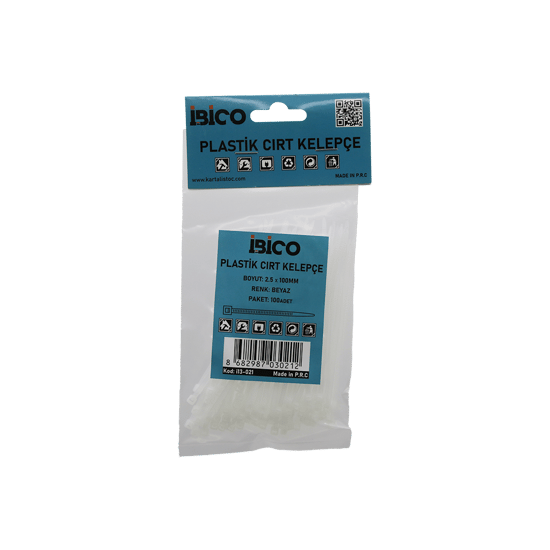 İ13-021 ( Beyaz ) ( 2.5x100mm ) ( Plastik ) Cırt Kelepçe ( Kablo Bağı ) ( 100pcs )