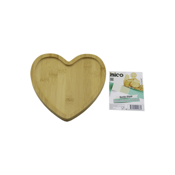 İ22-186 ( Kalp Model ) Ahşap Bambu Servis Sunum Tepsi & Tahtası ( 20.5 X 19.5 X 1.4cm )
