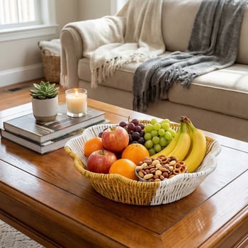 BUFFER® Çiçek Model Çift Renkli Plastik Rattan Ekmek ve Meyve Sepeti - Çok Amaçlı Banyo ve Mutfak Dü