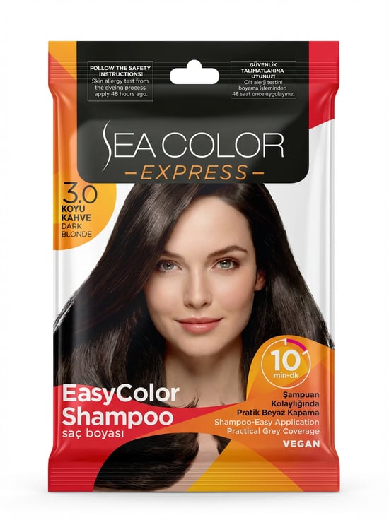 Sea Color Express Şampuan Boya, Şampuan Kolaylığında Saç Boyama 3.0 Koyu Kahve
