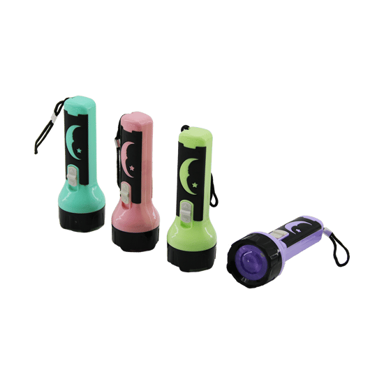 İ10-007 Led Flashlight Sz-8521 ( Mini Boy: 10cm & Çap: 3.4cm ) ( Pilli ) El Feneri (ay Dede & Yıldız Desenli ) (renkli Plastik)