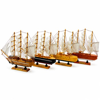 İ12-237 ( Orta ) ( Uzunluk : 30cm & Genişlik : 32cm ) Masaüstü Dekoratif ( Ahşap ) Yelkenli Gemi Süs Eşyası