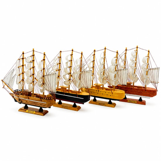 İ12-237 ( Orta ) ( Uzunluk : 30cm & Genişlik : 32cm ) Masaüstü Dekoratif ( Ahşap ) Yelkenli Gemi Süs Eşyası