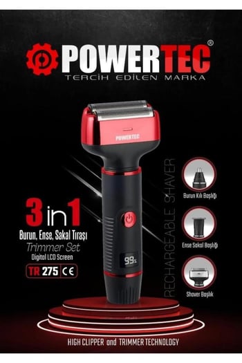 Powertec Tr-275 Profesyonel Günlük Sakal Tıraş Makinesi Kulak Temizleme Burun Kılı Erkek Bakım Kiti