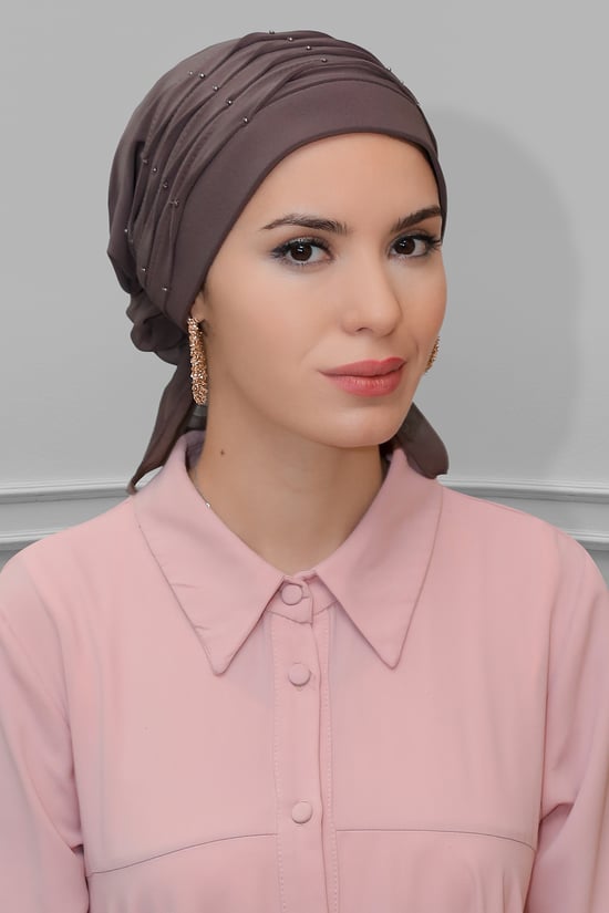 Hürrem Bone Vizon Pratik Hazır Geçmeli Tesettür Bone Sandy Kumaş İncili Pileli Nervürlü Güllü 1805_10