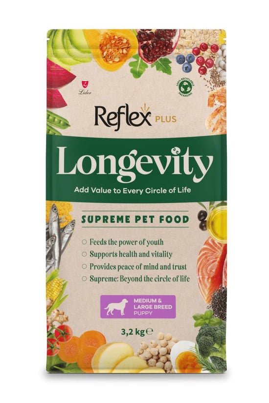 Reflex Plus Longevity Orta ve Büyük Irk Yavru Köpek Maması 3200g