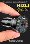 Oto 4 Lü  Usb Qualcomm Quick Qc 3.0 7a Hızlı Araç Şarj Aleti Cihazı - Siyah