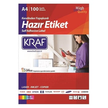 Kraf Kf-2164 Düzkenar Etiket52.5x18mm 100sf Beyaz