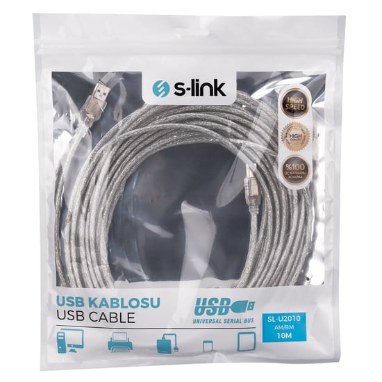 Sl-u2010 Usb 2.0 10 Metre Şeffaf Usb 2.0 Yazıcı Kablosu (krd)