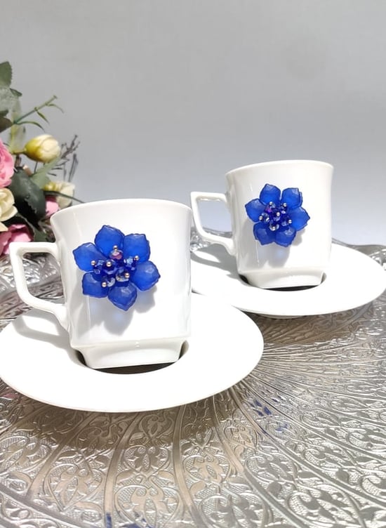 Kirlinova® Mavi Çiçek 2'li Porselen Fincan Takımı