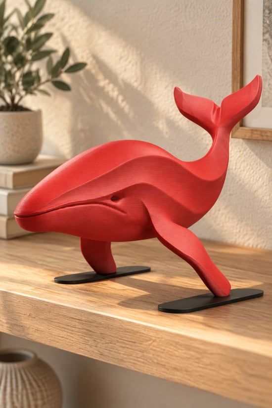 Balina Figürlü Dekoratif Biblo - 22cm Büyük Boy Kırmızı