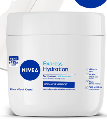 Nıvea Yoğun Nemlendirici El ve Vücut Bakım Kremi Express Hydration 400ml, Kuru Cilt, Saf Hylaron