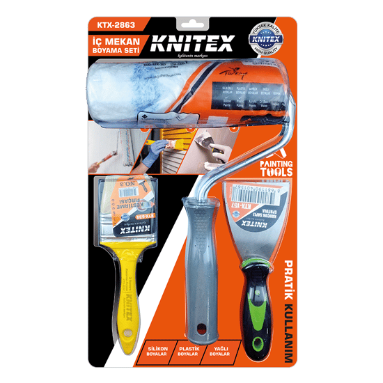 Knitex Ktx-2863 ( 3pcs ) Nalbur & Boyacı Set ( Spatula & Kestirme Fırça & Boya Rulo 20cm)