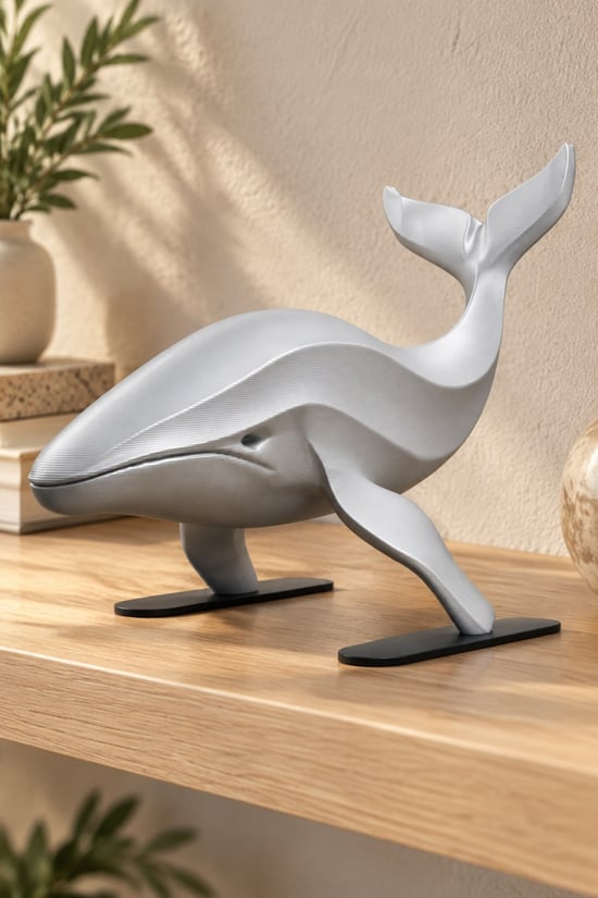 Balina Figürlü Dekoratif Biblo - 22cm Büyük Boy Gümüş