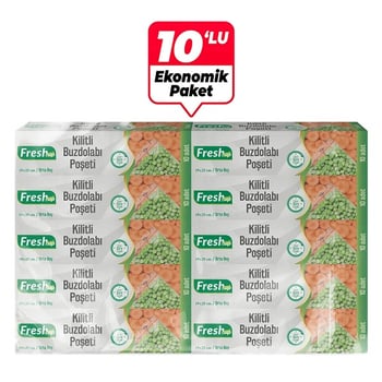 Fresh-up 19x25cm Ekonomik Kilitli Buzdolabı Poşeti 10 Adet X 10 Paket