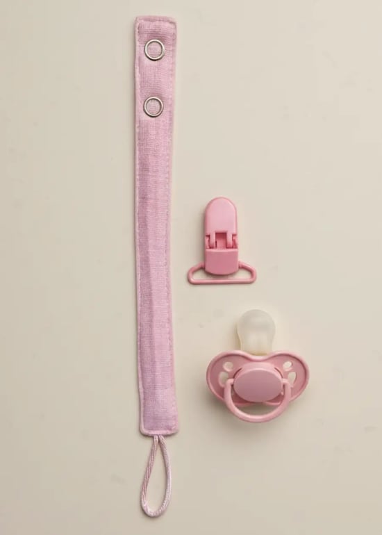 Muslin Emzik Askısı, Plastik Klips Pembe