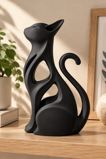 Modern Kedi Figürlü Dekoratif Biblo Siyah