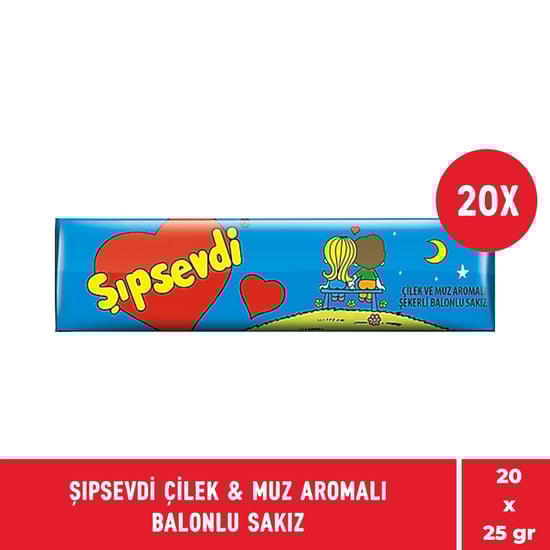 Şıpsevdi Çilek & Muz Aromalı Balonlu Nostaljik Sakız 25 Gr - 20 Adet