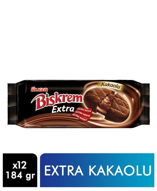Ülker Biskrem Bisküvi Extra Kakao Kremalı 184 Gr X 12'li Paket