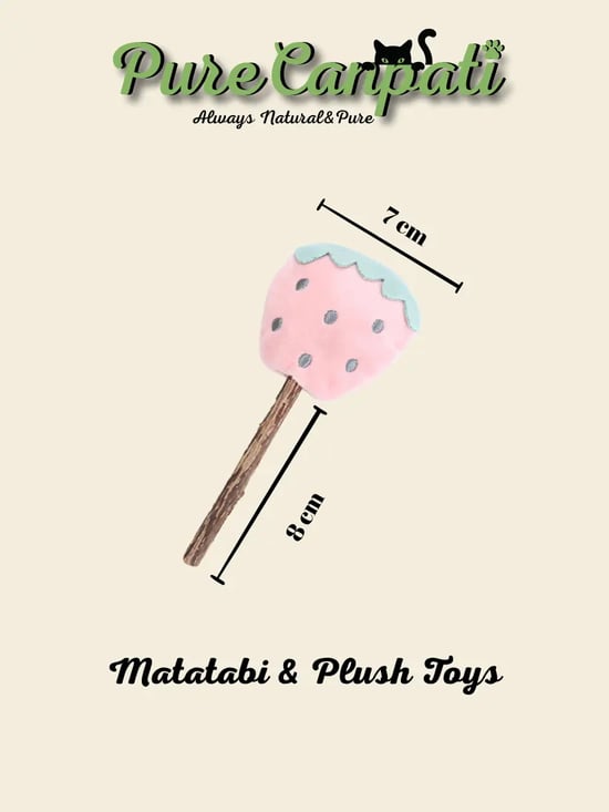 Purecanpati Matatabi Stick Peluş Kedi Oyuncağı – Catnipli Doğal Oyuncak - Çilek