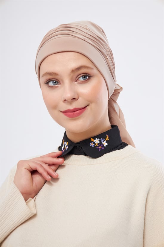 Hürrem Bone Siyah Gömlek Yakalı Boyunluk Terikoton Nakışlı Çiçek Desenli 1023_01