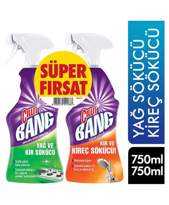 Cillit Bang Yağ Çözücü & Kireç Sökücü  2 x 750 ml Sprey Banyo & Mutfak