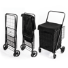 4 Tekerlekli 80 L Katlanabilir Kılıflı Pazar Arabası – 360° Dönebilen Metal İskeletli Siyah Alışveriş Arabası