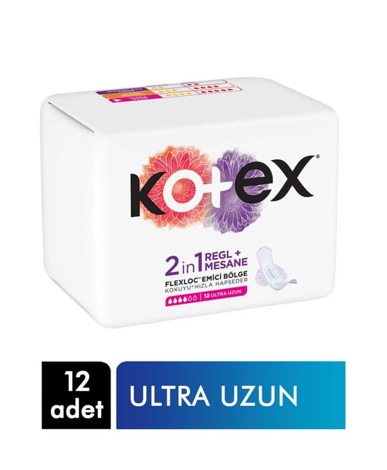 Kotex 2in1 Regl + Mesane Uzun Günlük Ped 12'li Paket