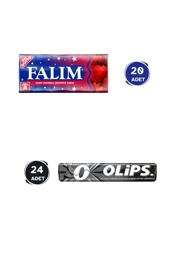 Falım Çilek Aromalı Sakız (5'li x 20 Adet)-  Olips Keskin Mentol Şekerleme 24'lü Paket (28gr x 24 Adet) - Avantajlı Falım Olips Paketi