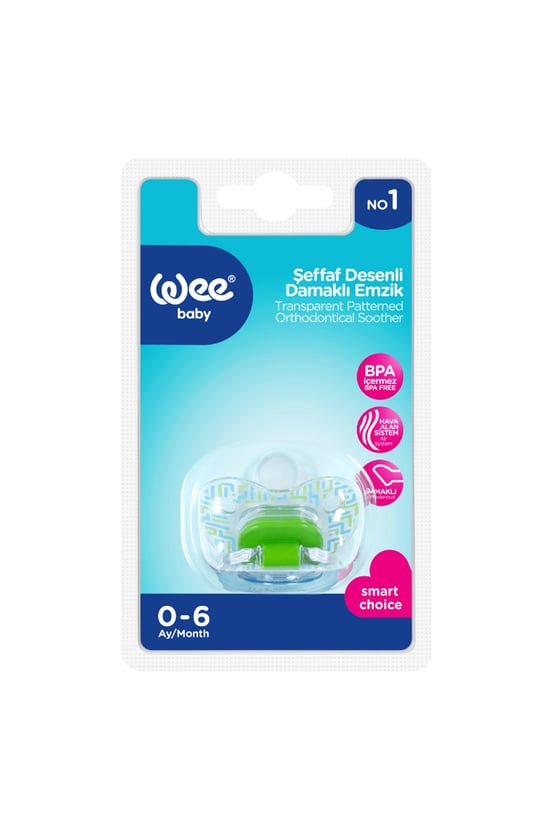 Wee Baby Şeffaf Desenli Damaklı Emzik No:1 0-6 Ay Yeşil
