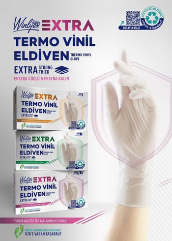Termo Vinil Şeffaf Pudrasız Muayene Eldiveni Çok Amaçlı Yeni Nesil Teknoloji 100'lü Paket (large / Büyük Boy)