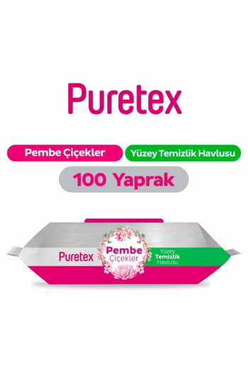 Puretex Yüzey Temizlik Havlusu Pembe Çiçekler 100 Yaprak