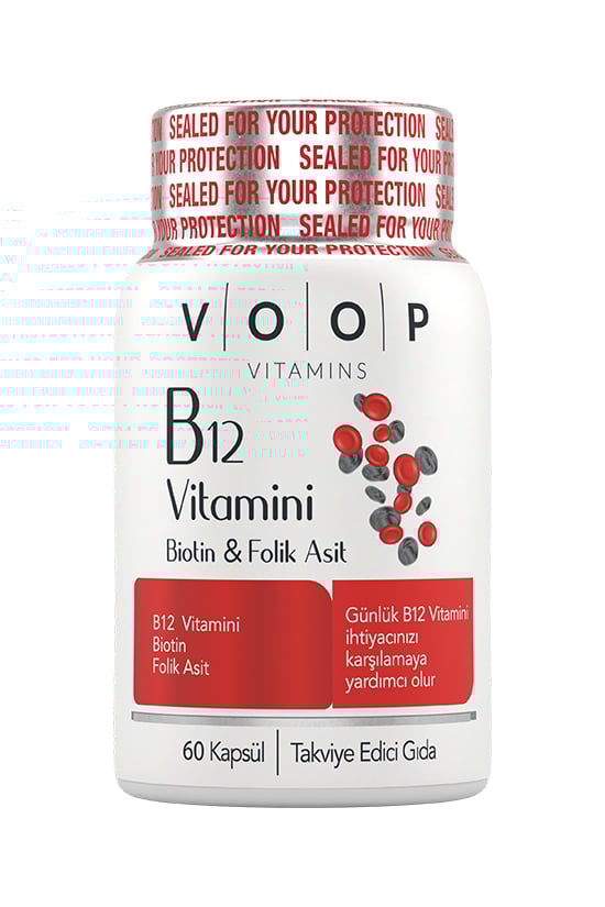 B12 Vitamini - Biotin&Folik Asit Cilt, Saç, Tırnak ve Beyin Sağlığı Destekleyici 60 Bitkisel Kapsül.