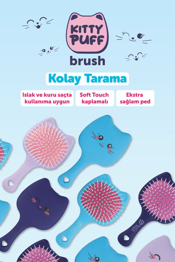 Proco Beauty Kids Kitty Puf Açma Tarama Saç Fırçası - Kedicik Figürlü Saç Fırçası ( Mor, Turkuaz, Lila )