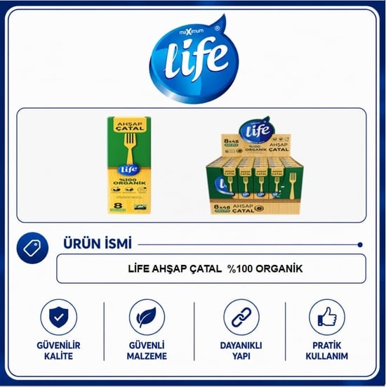 Life Ahşap Çatal 8'Li  %100 Doğal